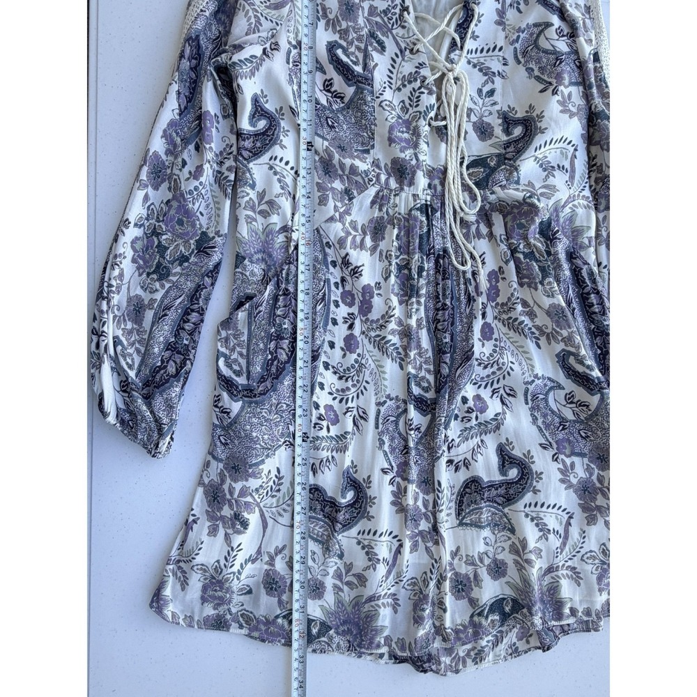 Free People Rain or Shine Peasant Lace Up Dress S Purple Paisley Boho Crochet - Picture 12 of 13